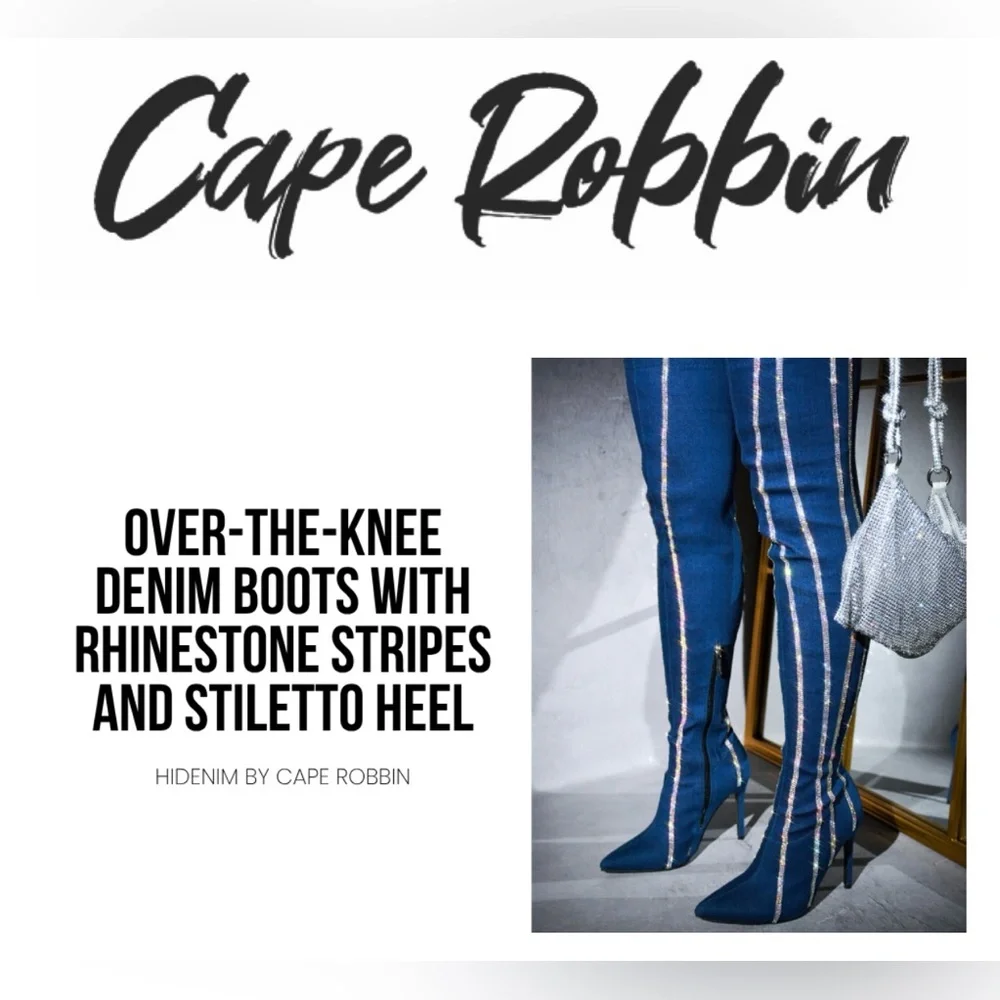NWOT • Cape Robbin • Hidenim Rhinestone Thigh High Stiletto Boots • Size 6.5 💙🩶